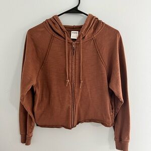 VS Pink, Brown Cropped Zip-Up Hoodie, 100% Cotton, XS